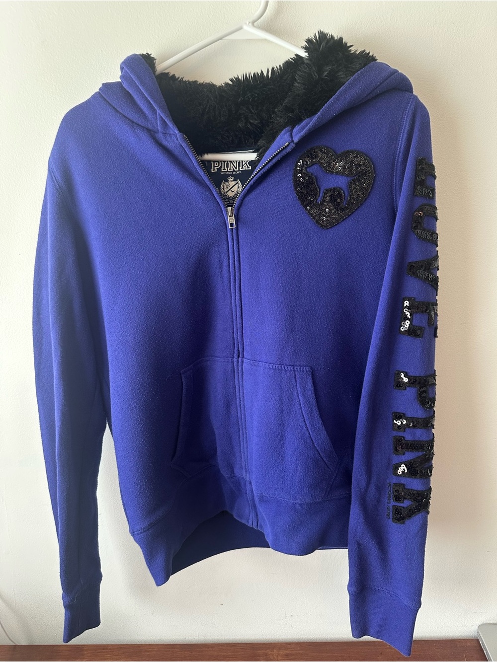 Victoria’s Secret Pink Vintage Purple Faux Fur Bling Jacket M